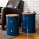 Glitzhome Industrial Farmhouse Round Storage End Tables (Set of 2) - Navy Blue