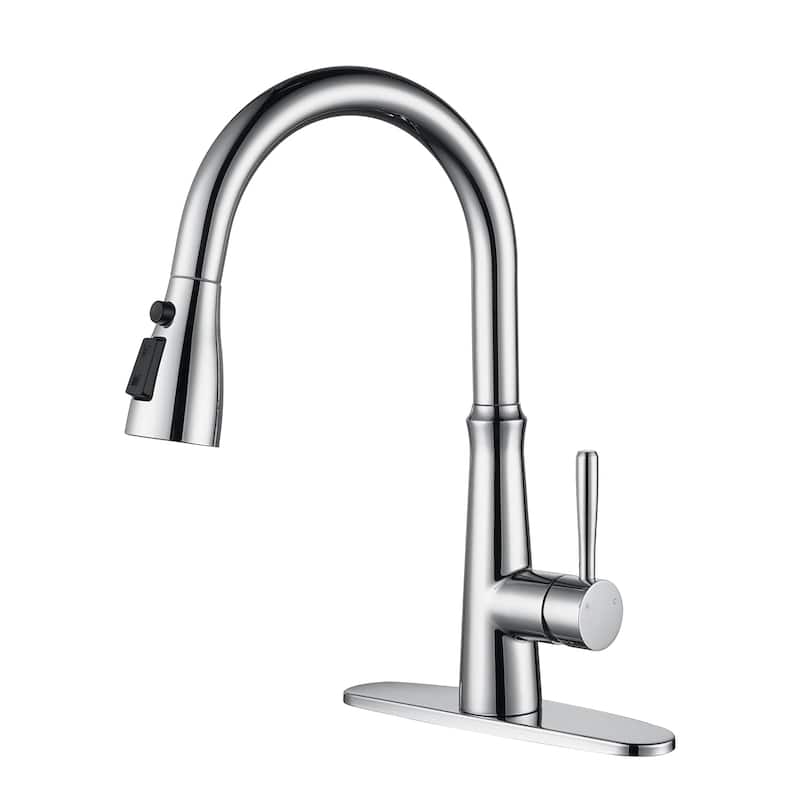 WOWOW Single Handle 3-Mode Pull Out Sprayer Kitchen Faucet - Without Soap Dispenser - Polished Chrome