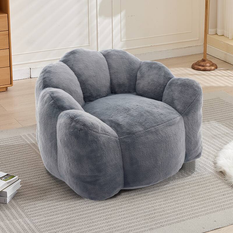 Lotus Type Compression Lazy Sofa Oversized Bean Bag Sofa Accent Chair for Adults with Pull Strap and Non-slip Base, Easily Moved - Grey