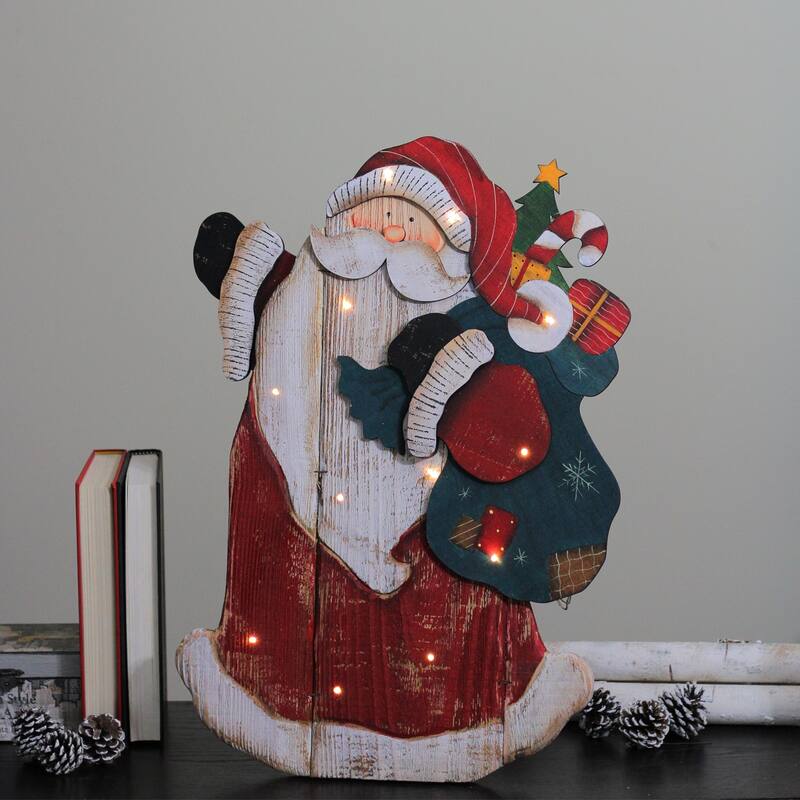 19.5" Red and White LED Lighted Santa Claus Christmas Wooden Figure
