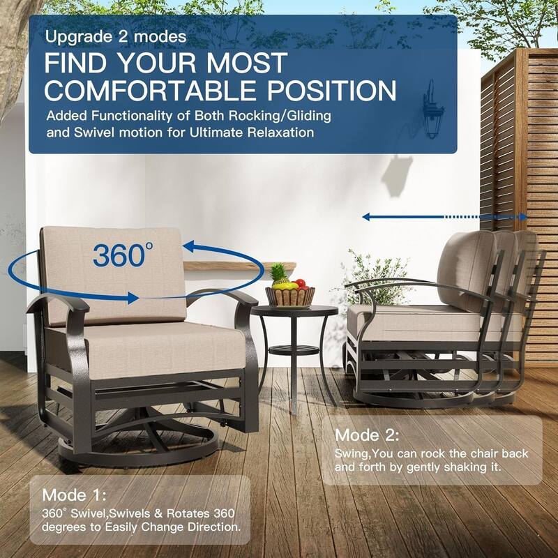 Kullavik Aluminum Outdoor Patio Sectional Sofa Set with Swivel Rocking Chairs and Coffee Table