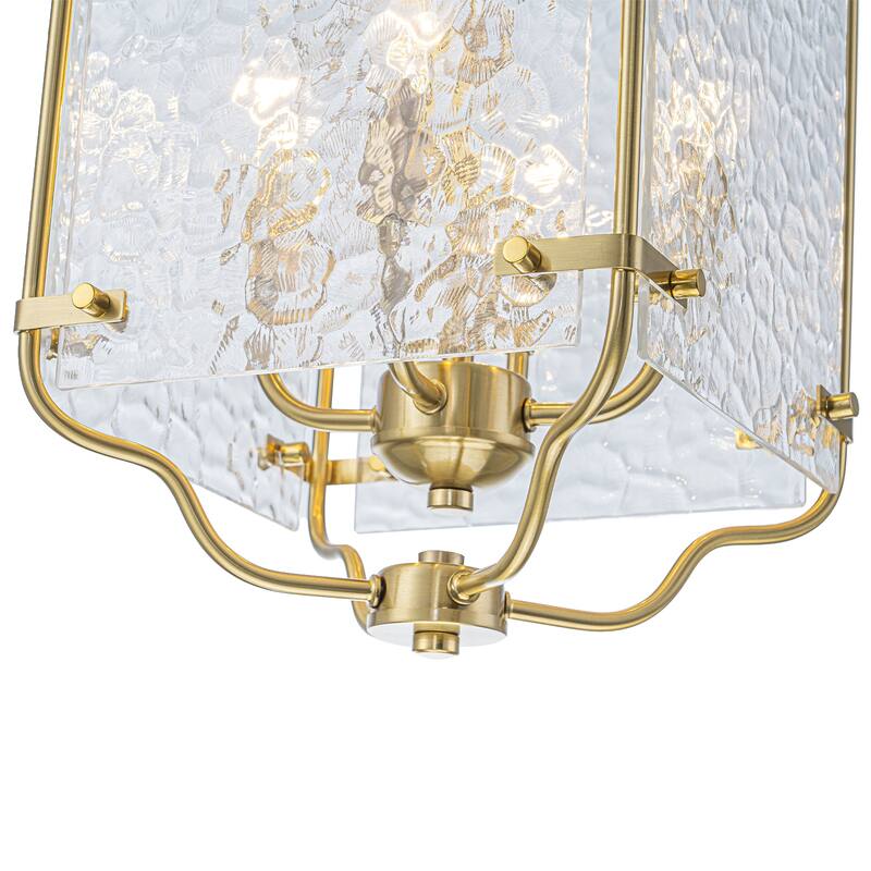 Modern 4-Light Metal Frame Pendant Light with Hammered Glass Panels - Dia.10-in