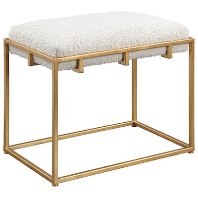 Uttermost Paradox Gold and White Small Shearling Bench