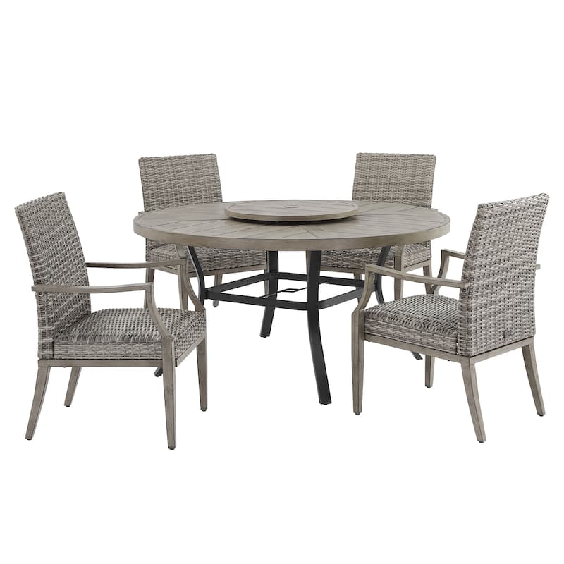 Patio Aluminum Round 59.5" Dining Table Set With Removable Lazy Susan