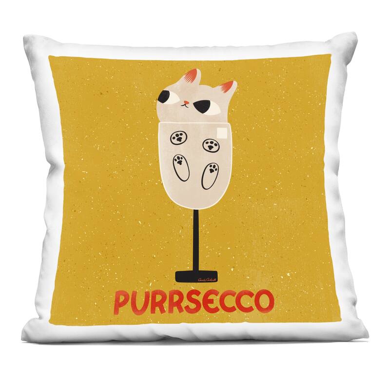 Stupell Purrsecco Cat Wine Decorative Printed Throw Pillow Design by Carrie Cantwell - Accent - Polyester - Yellow - Single