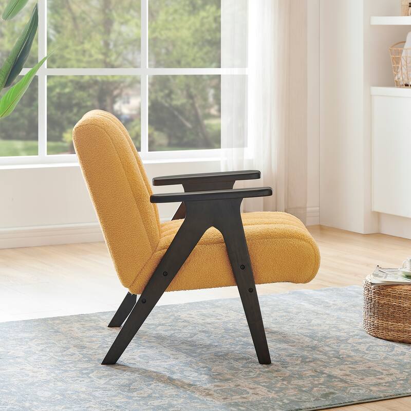 Yellow Unique Reading Chair Dining Chair with Wooden Armrests, Decorative Chair Corner Chair Dressing Chair Padded Chair