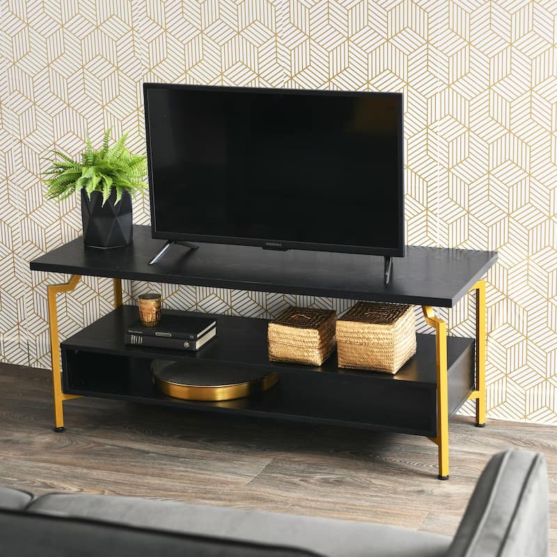 Household Essentials Modern Wood TV Stand, Rustic Hickory