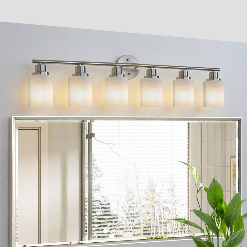 39" Modern 6-Light Vanity Wall Sconce, with Frosted Glass Shades for Bathroom or Hallway Lighting (No Bulbs)