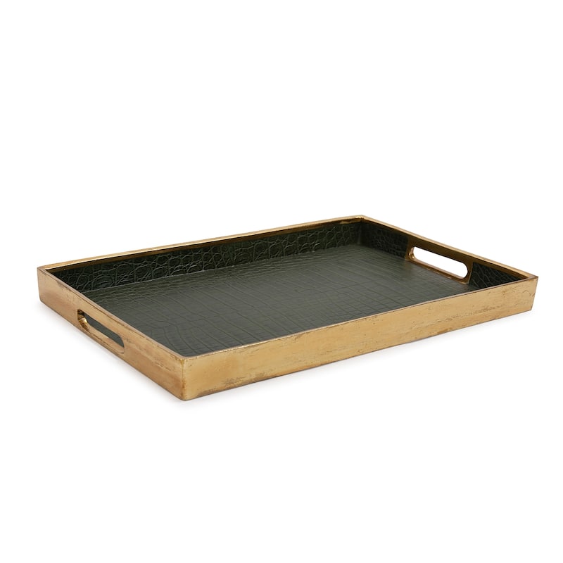Allan Andrews Green & Gold Synthetic Embossed Alligator Tray - 20"W x 13.25"D