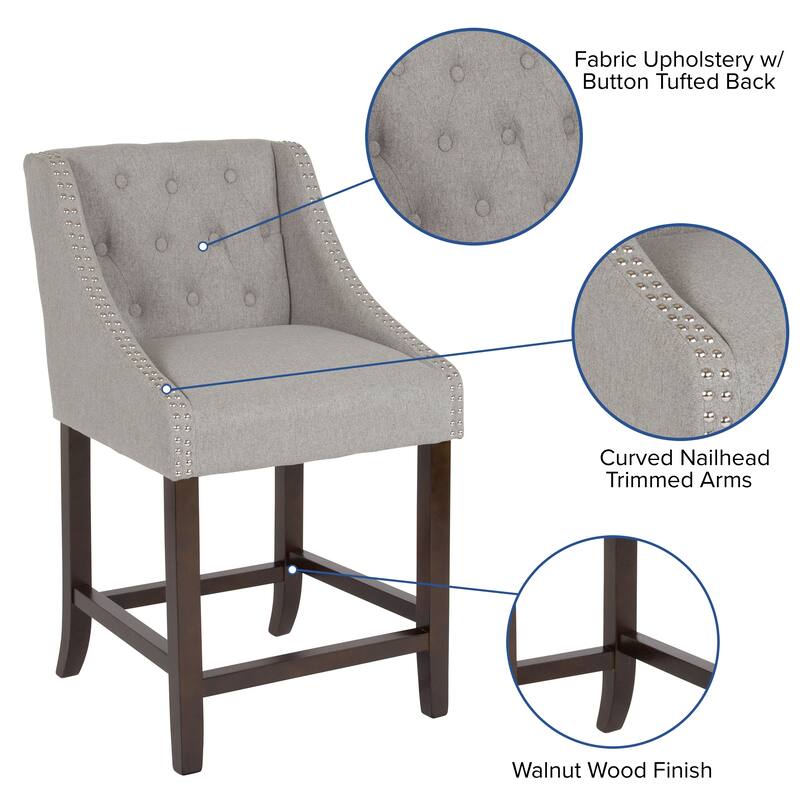 Transitional Tufted Upholstered/Walnut Finish Counter Stool (Set of 2)