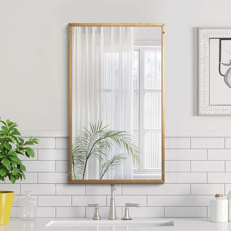 Full Length Free Standing Body Mirror Metal Framed Wall Mirror Large Floor Mirror - 59"x35" - Gold-Arch