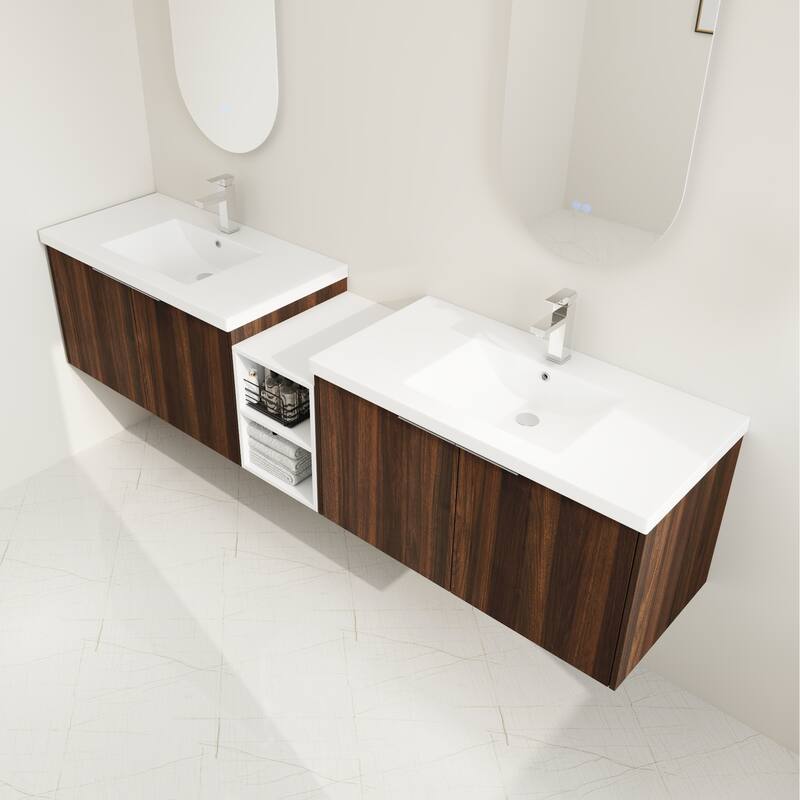 BNK 12/24/36/48/60 Inch Wall-Mounted Bathroom Vanity, Bathroom Cabinet with Doors or Side Shelves
