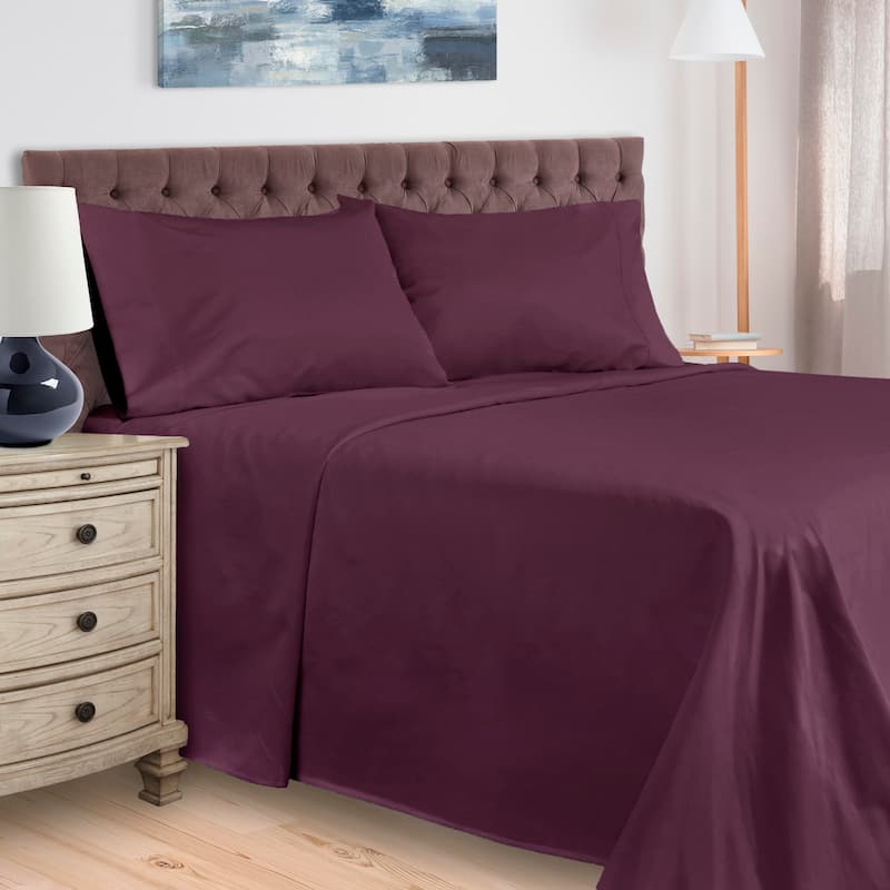 Egyptian Cotton 400 Thread Count Solid Bed Sheet Set by Superior - Plum - Twin XL