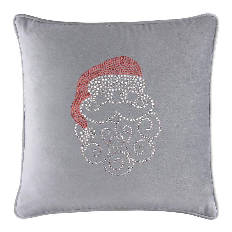 Sparkles Home Santa Rhinestone Pillow - Silver Velvet - 16 x 16