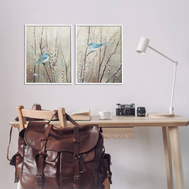 Stupell Peaceful Perched Blue Birds Animal Nature Painting, 2pc Multi Piece Framed Wall Art Set