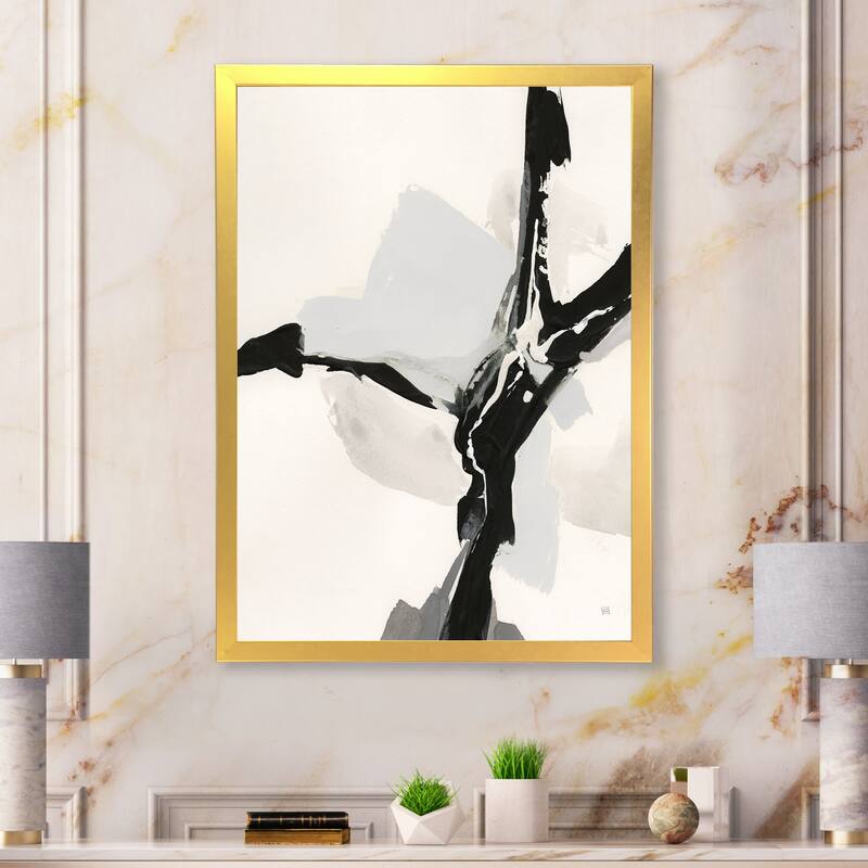 Designart "Abstract Neutral III" Mid-Century Modern Framed Art Print - Gold - 30 in. wide x 40 in. high
