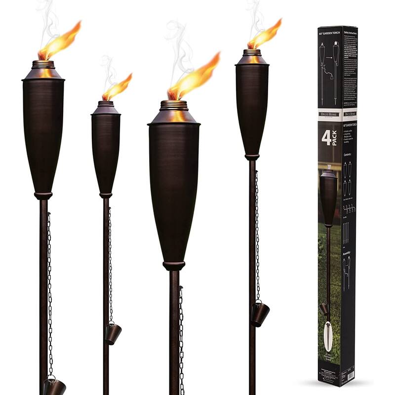 Deco Home Set of 4 Garden Tiki Torch Citronella Metal Outdoor Torch - 60inch