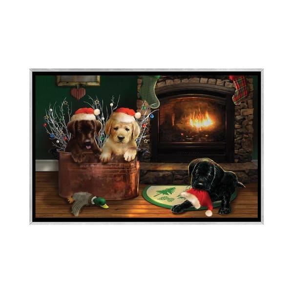 slide 2 of 12, iCanvas "Fireside Lab Trio" by Giordano Studios Framed Silver - 26x40