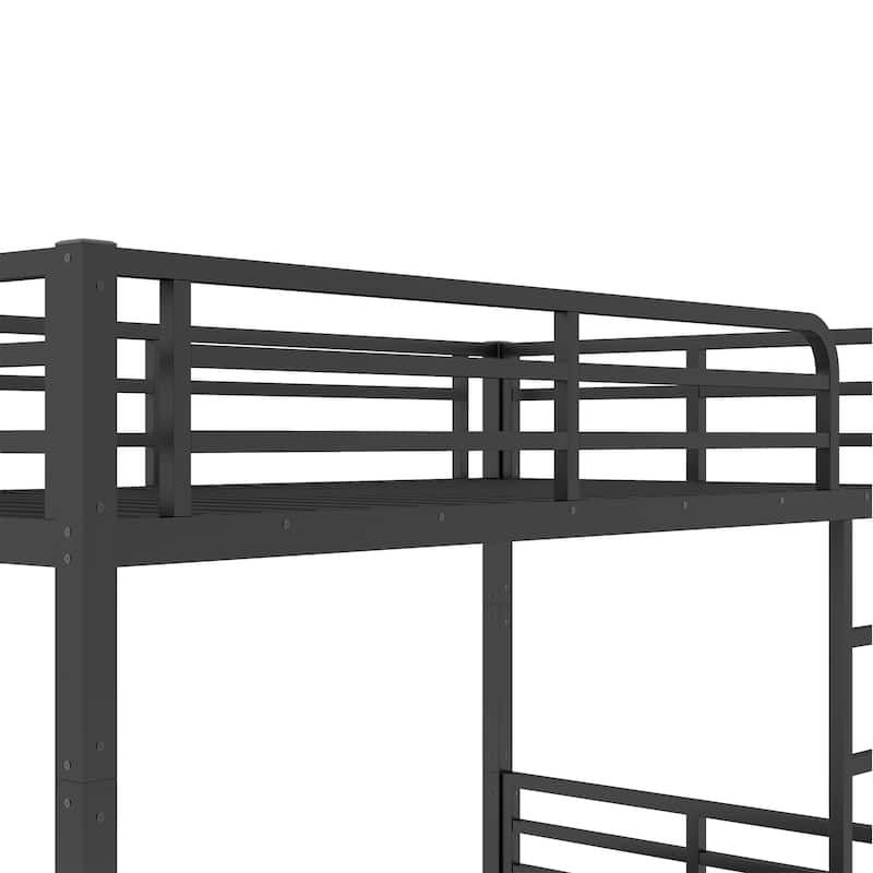 Twin XL Over Twin XL Bunk Bed with Curved Corner Guardrails, Noise Free Metal Bed Frame with Ladder and Underbed Storage