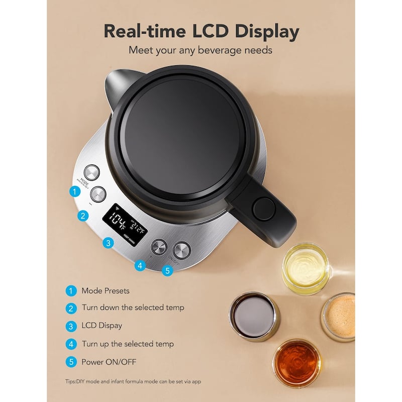 Smart Electric Kettle Temperature Control, WiFi Electric Tea Kettle with Alexa Control, 1500W