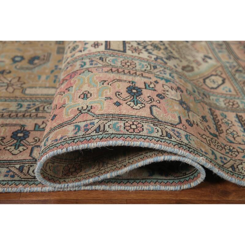 Hand Knotted Oriental 100% Wool Carpet Traditional Medallion Yellow & Gold Tabriz Area Rug - 9' 8'' X 6' 10''