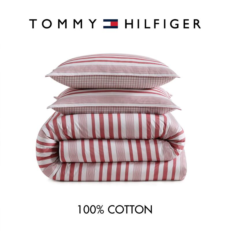 Tommy Hilfiger Mandalay Beach Stripe Cotton Reversible Red Duvet Cover Set