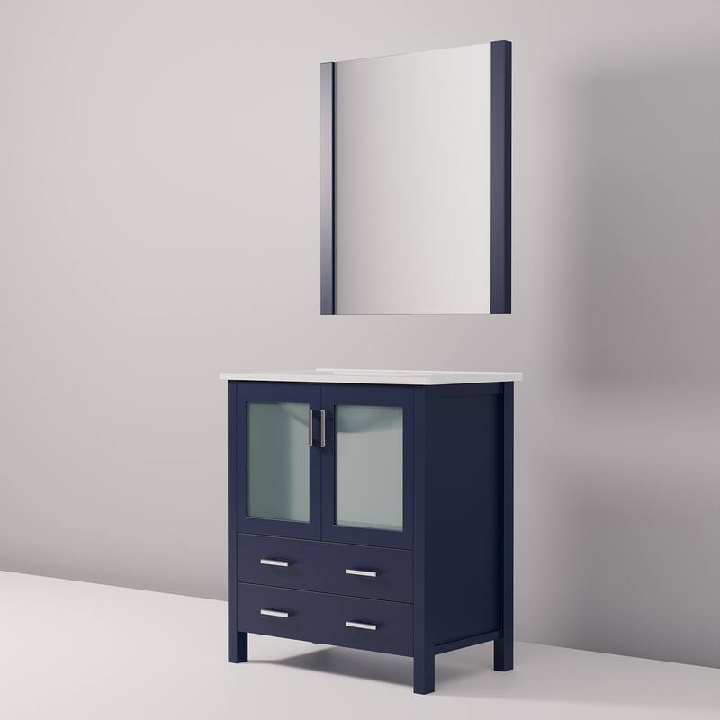 Bathroom Vanity with Ceramic Top, 28" x 32" Mirror, Soft Close Cabinet & Drawers, Scratch & Stain Resistant