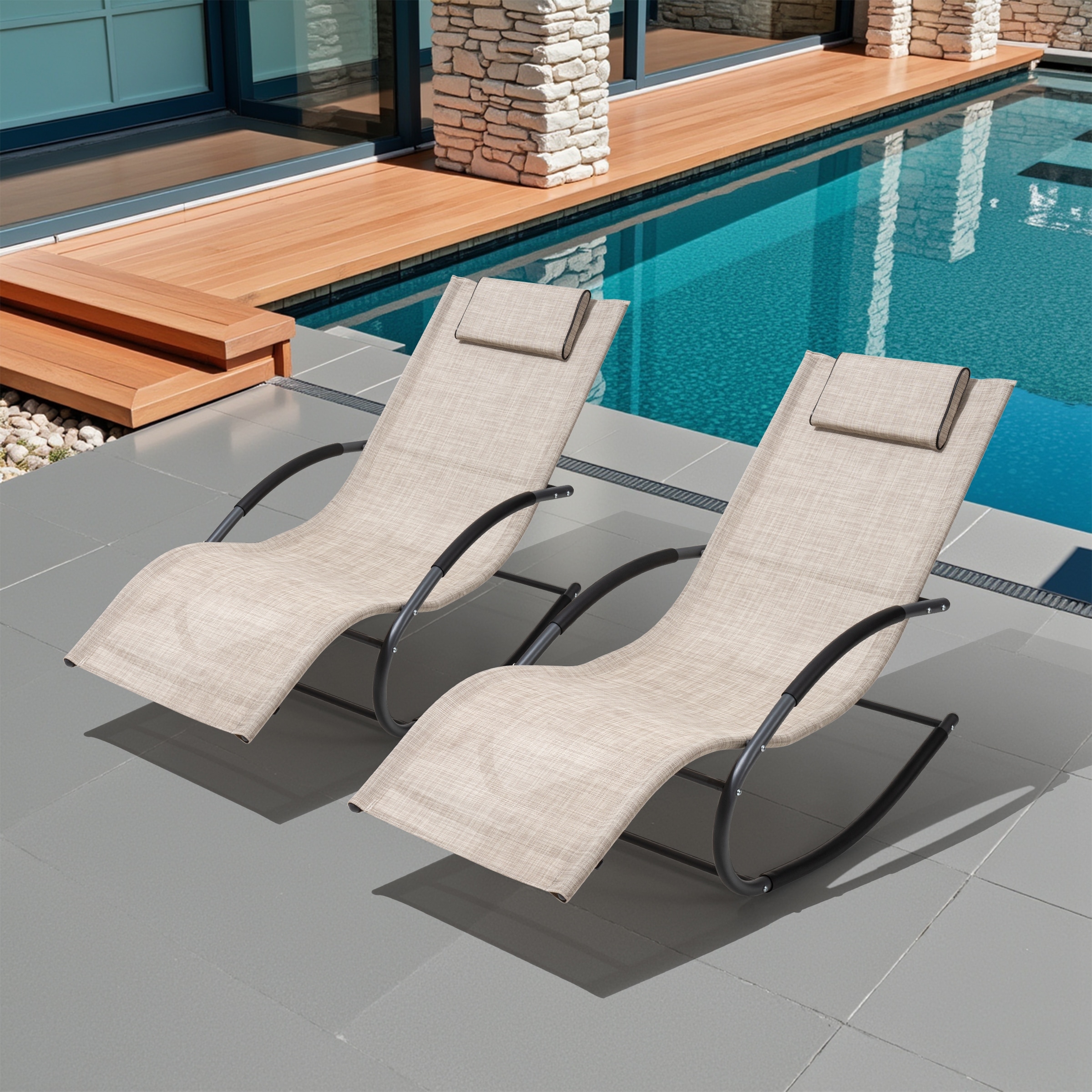 Outdoor Patio Rocking Chairs Curved Rocker Chaise Lounge Chairs (Set of 2) - 57.87" L x 24.70" W x 35.43" H