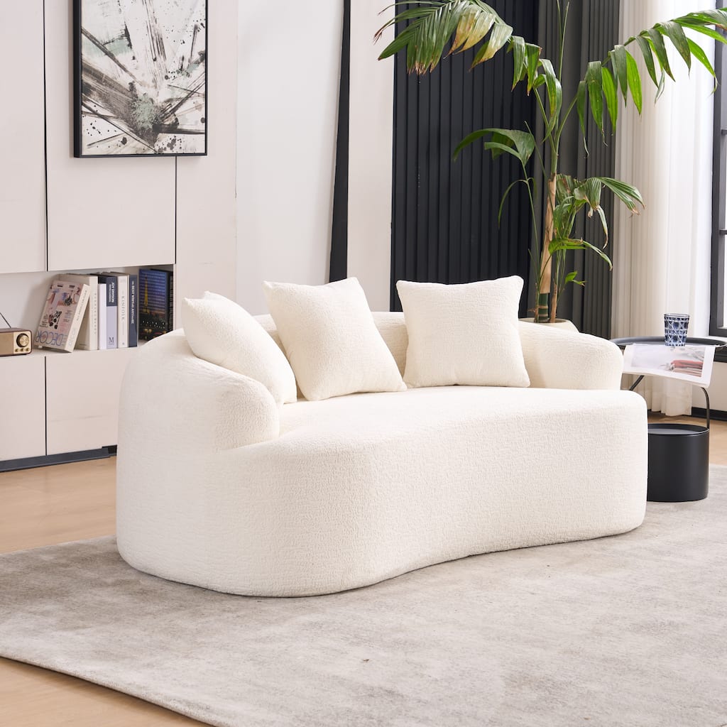 Characteristic Loveseat Sofa Couch with 3 Decorative Pillows, Curved 2-Seater Sofa Couch for Apartments