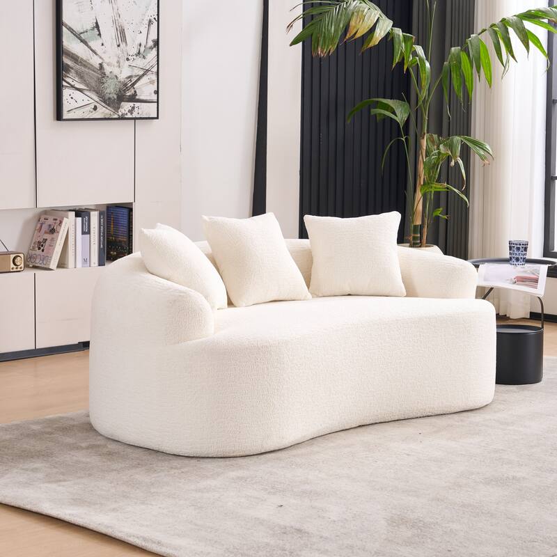 Curved Loveseat White Full Compression Sponge Sofa, 30D Chenille No-Assembly Compact Sofa for Small Spaces & Apartments