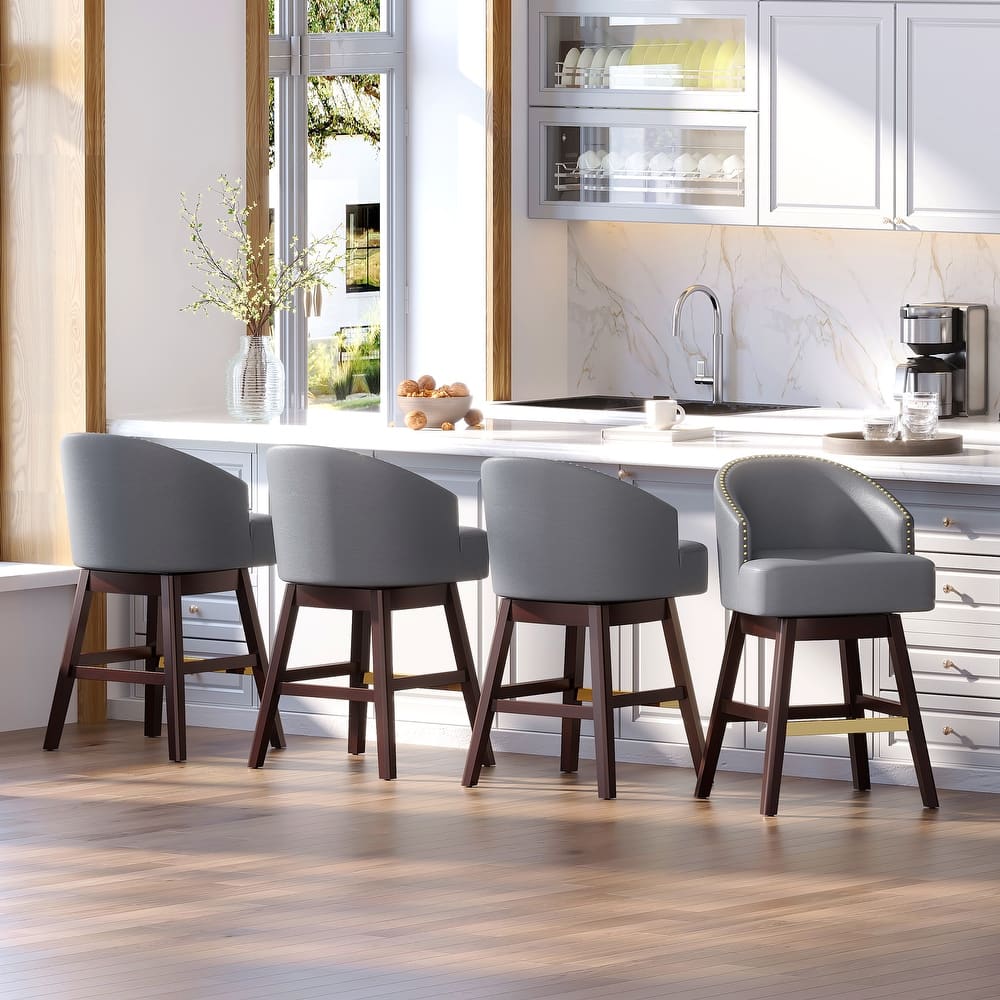 Counter Height Bar Stools Upholstered Solid Wood Swivel Barstool Set of 2/4