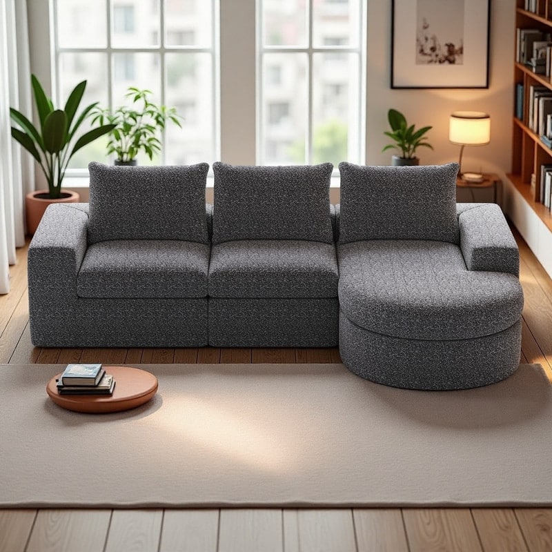 99" Chenille L-Shaped Sectional Sofa with Chaise Lounge and Deep Seats, No Assembly Required - Grey