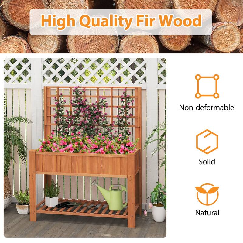 Gymax Raised Garden Bed w/ Trellis Wooden Elevated Planter Box w/ Legs
