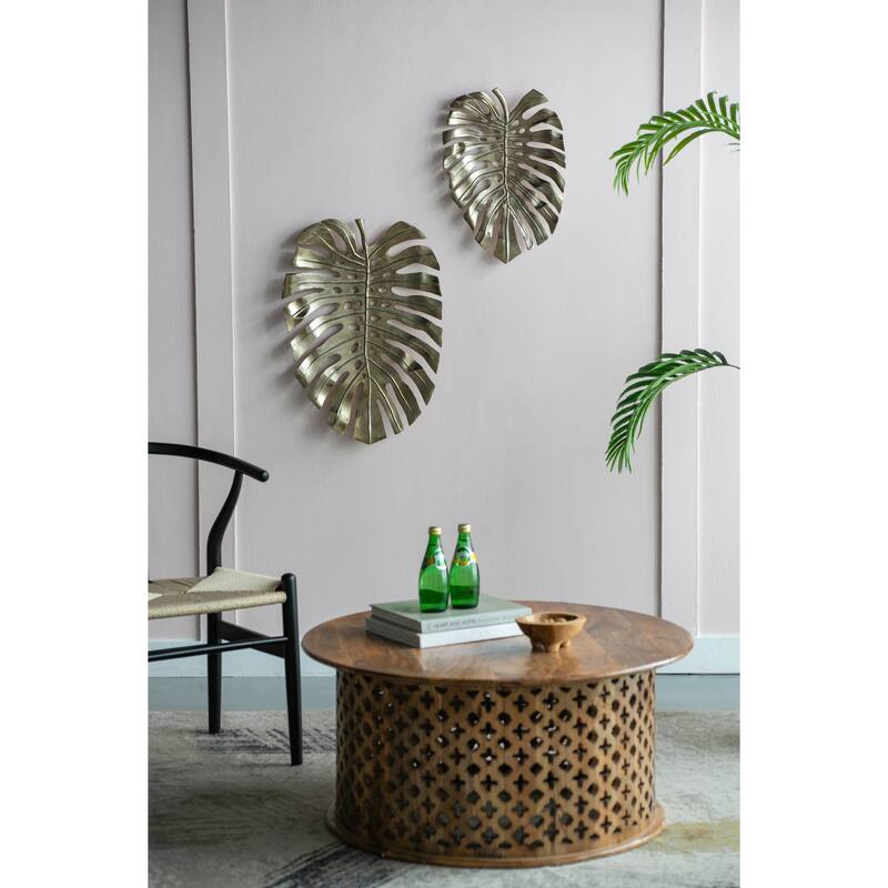 Modern Multi-functional Monstera Leaf Wall Decor with Bright Gold Finish, for Various Interior Styles and Themes