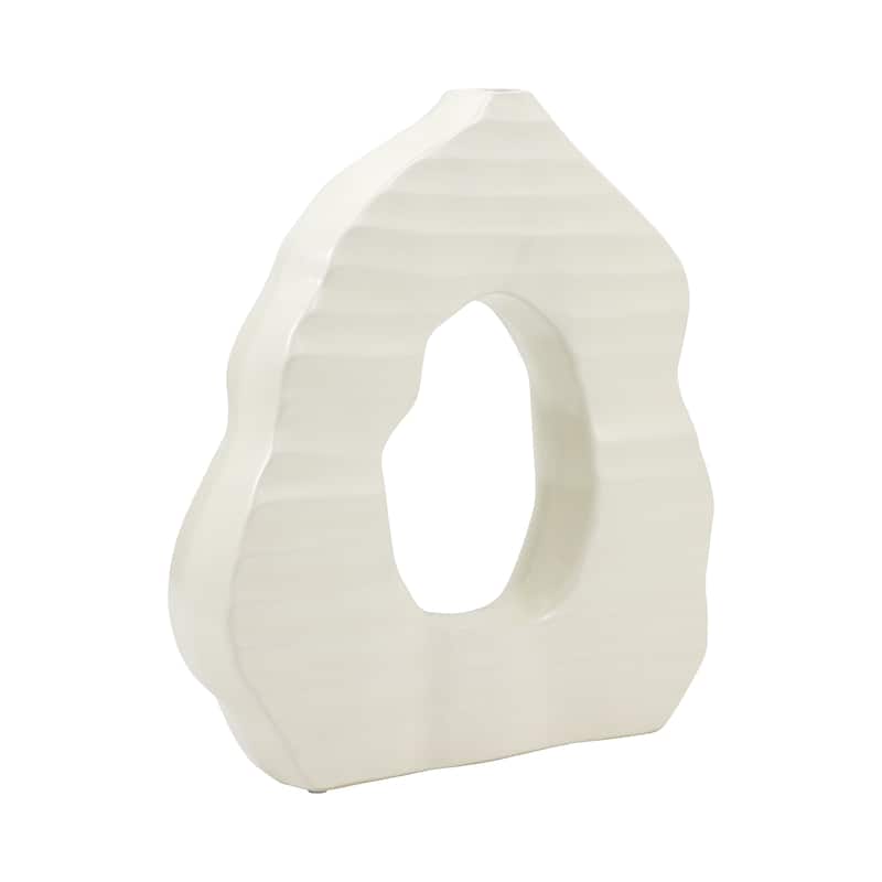 Sagebrook Home Ivory Ribbed Ceramic Open-cut Vase, Elegant Home Decor, Classic ivory palette for an elegant touch