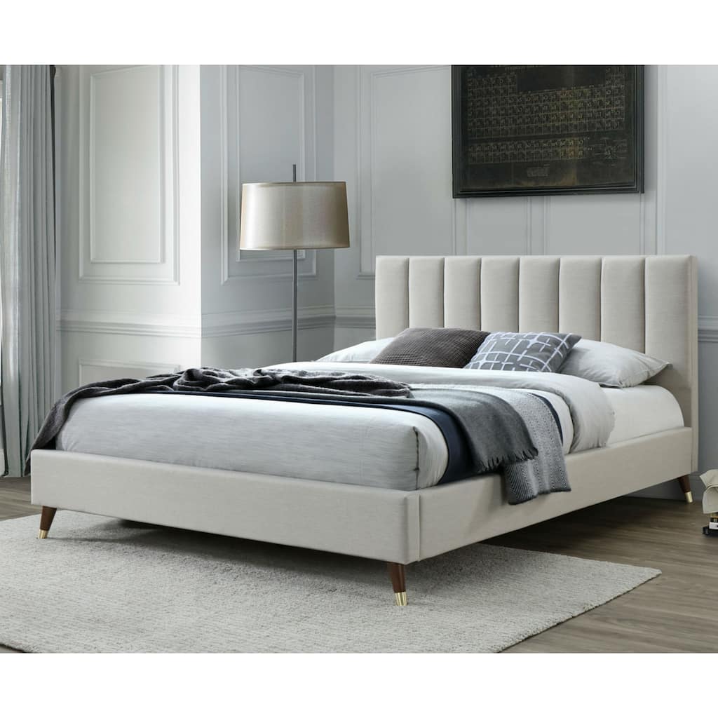 Colette Mid-Century Modern Upholstered Queen Platform Bed Frame