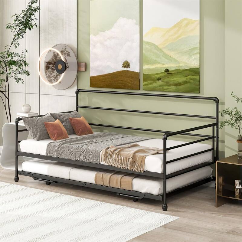 Twin Daybed with Trundle,Day Bed with Trundle Bed Twin,Pop Up Trundle Bed