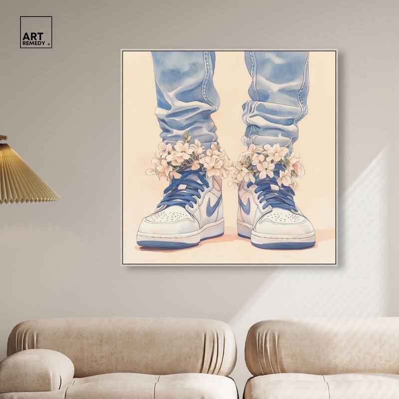 Gentle Blue Sneakers and Flowers Canvas by Art Remedy