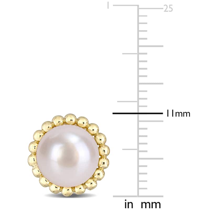 Miadora 10k Yellow Gold Cultured Freshwater Pearl Solitaire Halo Beaded Stud Earrings (8-8.5mm)