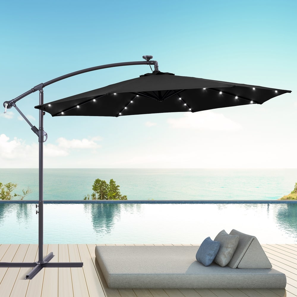 BONOSUKI 10ft Patio offset Umbrella Hanging Umbrella With LED Lights