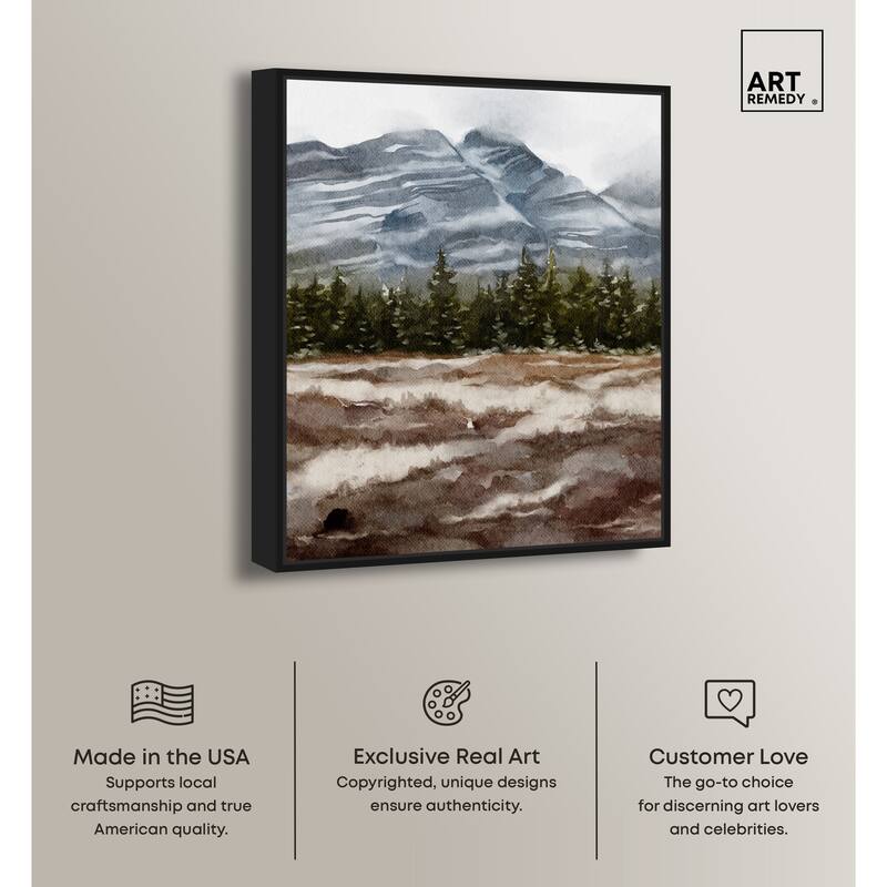 Art Remedy February Rocks Landscape Framed Landscape 1 Piece Canvas Wall Art Watercolor Style
