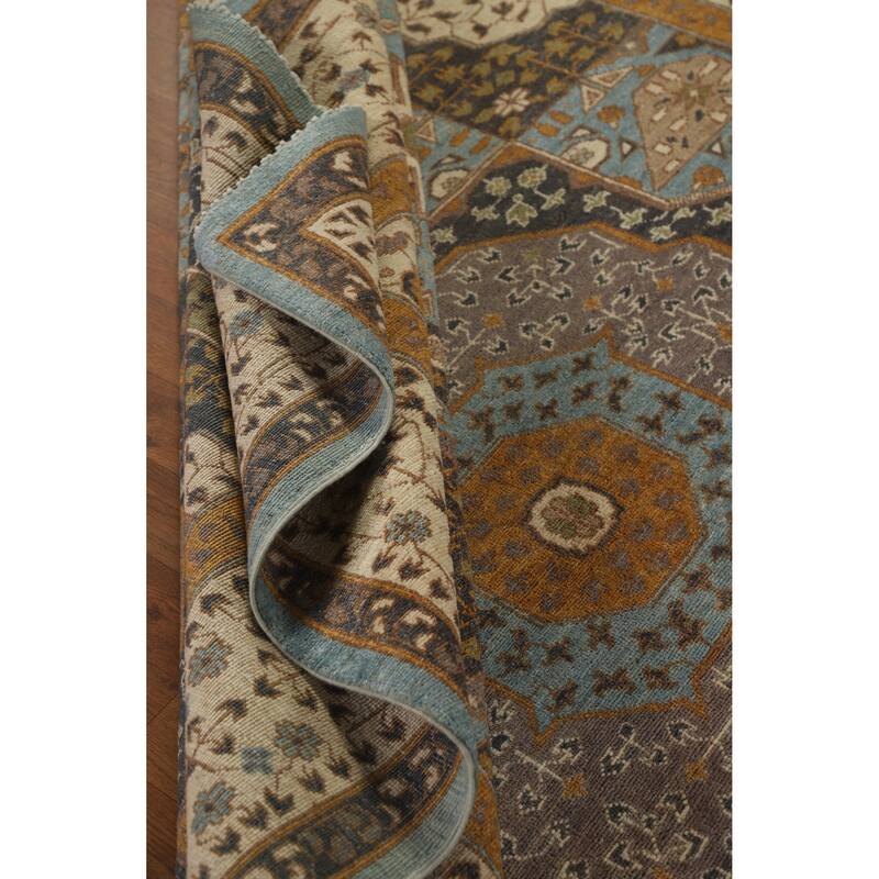 Hand Knotted Oriental 100% Wool Carpet Traditional Geometric Navy Blue & Blues Kazak Area Rug - 9' 9'' X 6' 7''