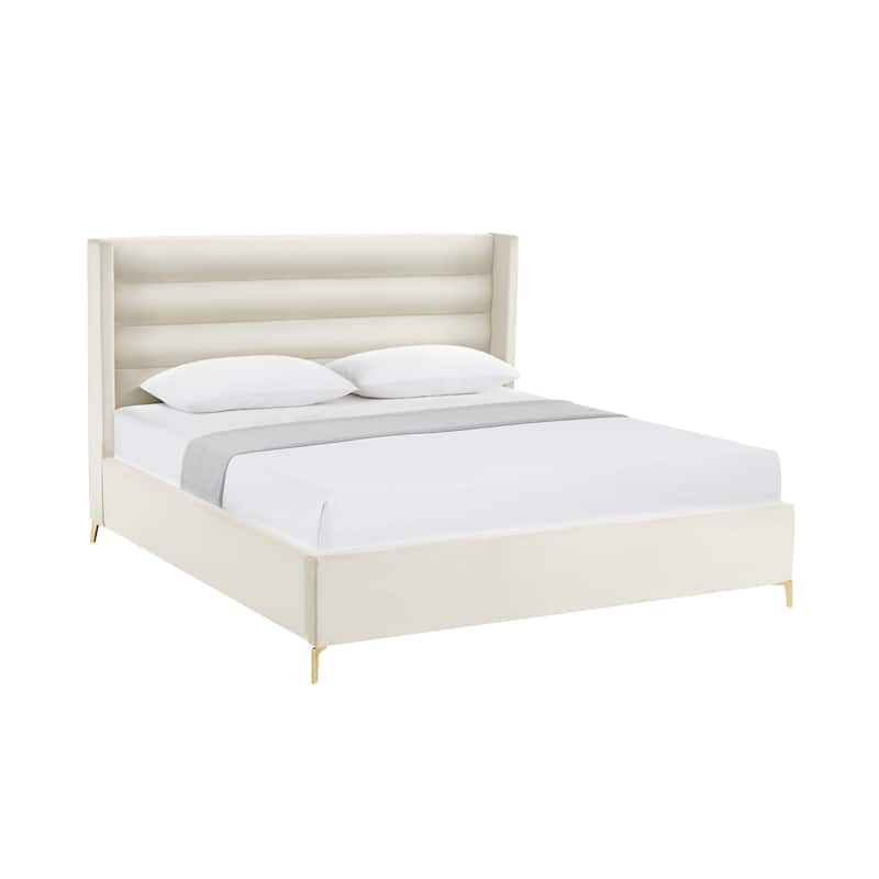 HomeRoots Cream Velvet Upholstered Full Bed Frame