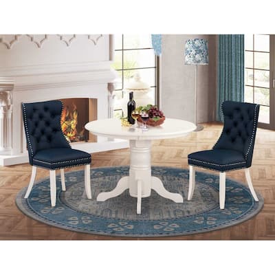 3-Piece Linen white Solid Wood Top - Round Upholstered Dining Room Set - Seats 4