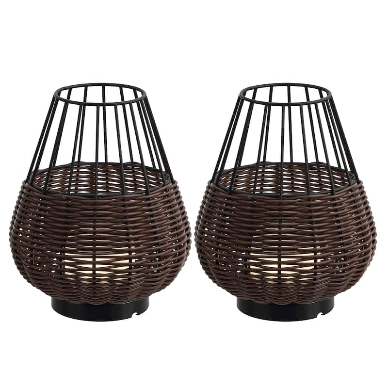 10" Indoor/Outdoor Rechargeable/Cordless Dimmable LED Table Lamp(Set of 2) - Dark Brown Black