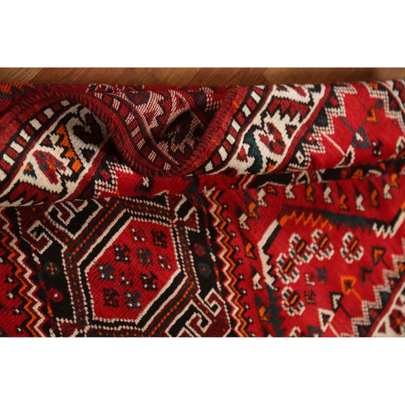 Hand Knotted Oriental 100% Wool Carpet Traditional Tribal Red Shiraz Area Rug - 4' 10'' X 3' 7''