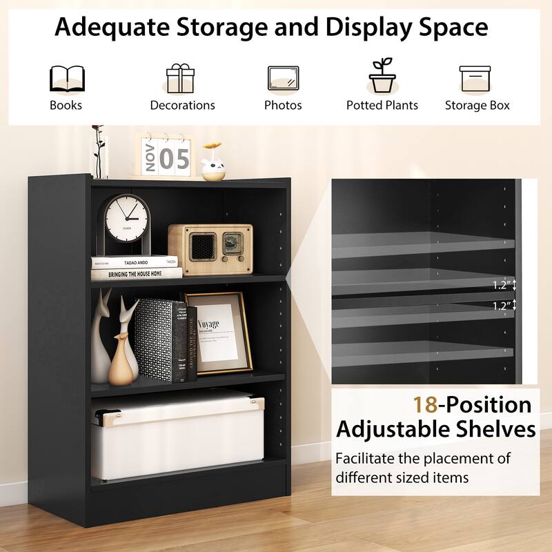 Costway 2 PCS 3-Tier Bookcase Open Multipurpose Display Rack Cabinet - 19.5'' x 12'' x 29.5'' (L x W x H)
