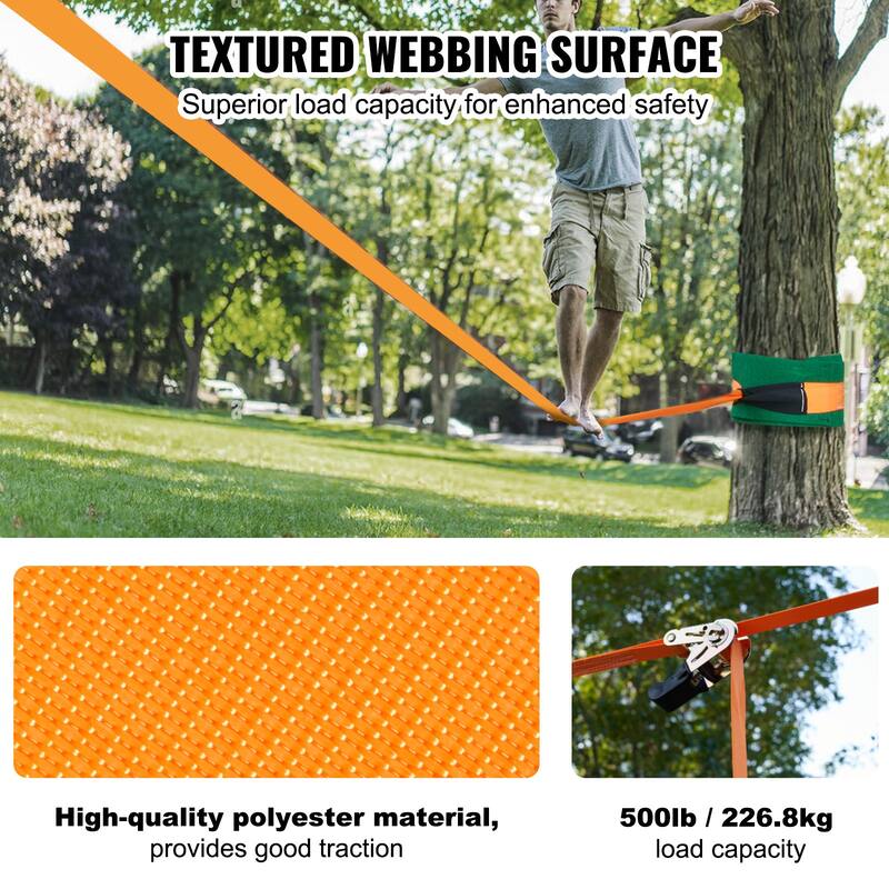 Slackline Kit with Training Line, 60 ft Backyard Slack Line Equipmen - 60 ft