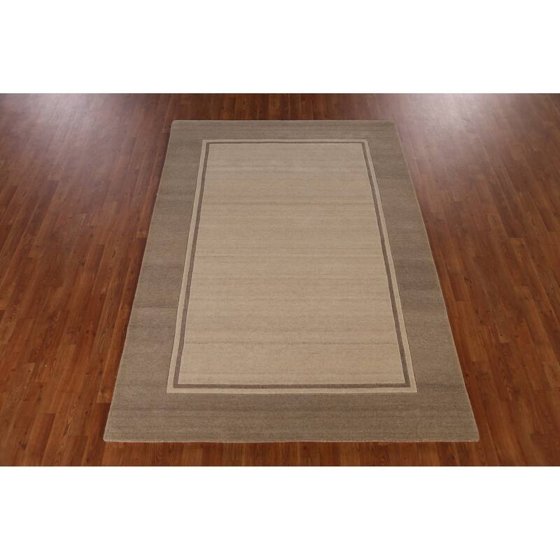 Solid Beige Gabbeh Indian Area Rug Handmade Wool Carpet - 5'3" x 7'7"
