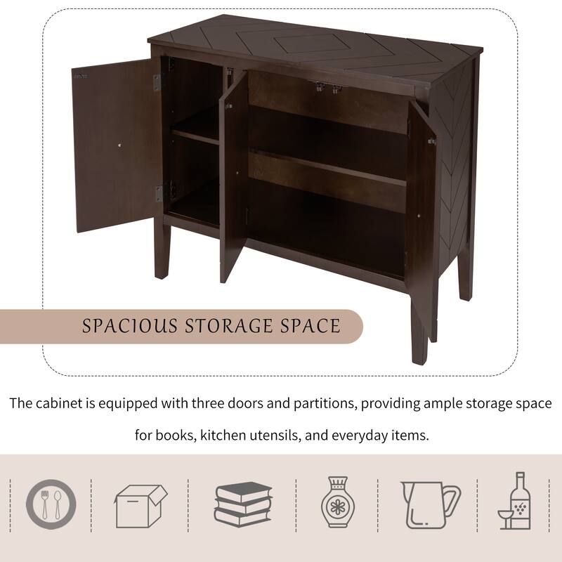 Sideboard Cabinet with 3 Metal Handles, Storage Cabinet with Adjustable Shelf, Buffet Cabinet with 4 Pine Legs